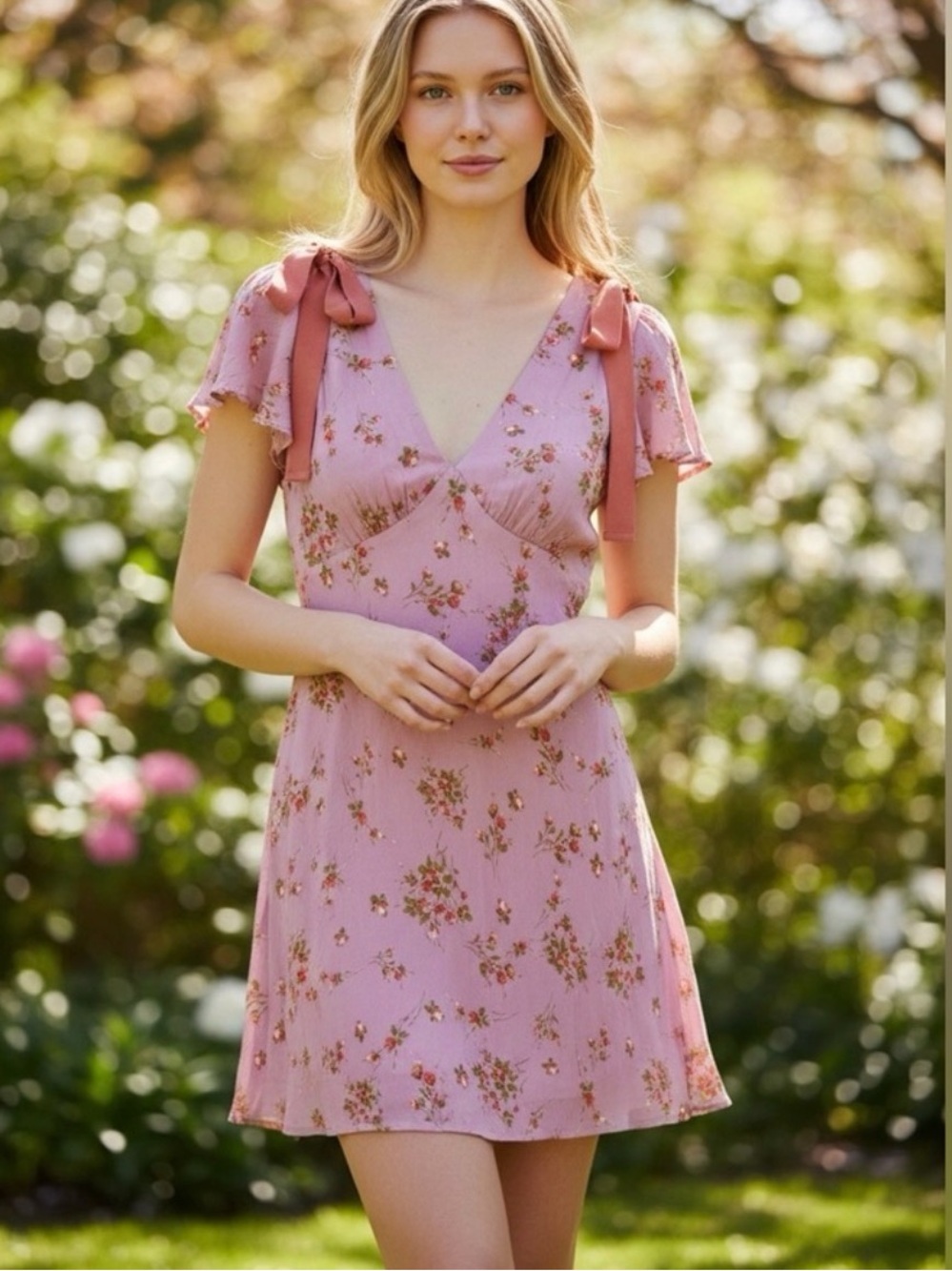 Pink Floral Tie-Shoulder dress Summer Ready